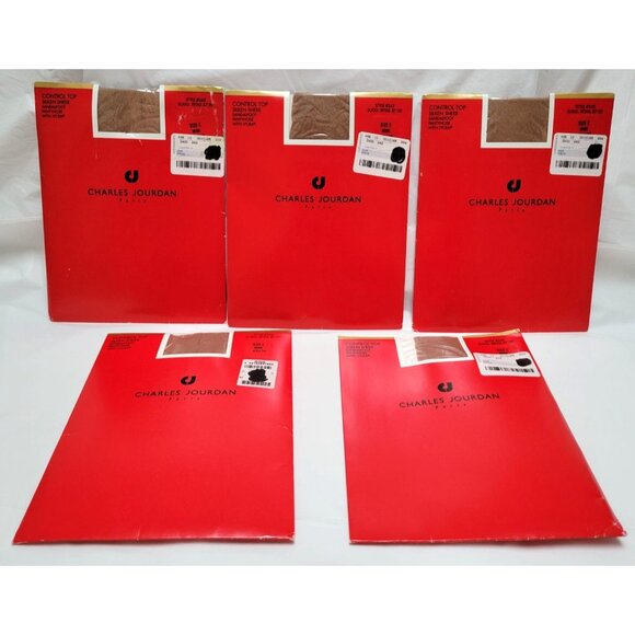 VTG Charles Jourdan 5 Control Top & 1 Ultra Sheer Pantyhose Size C Beige NOS - Picture 2 of 10